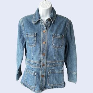 Jones Sport S 90s Workwear Denim Jacket Blue Stretch Button Front
